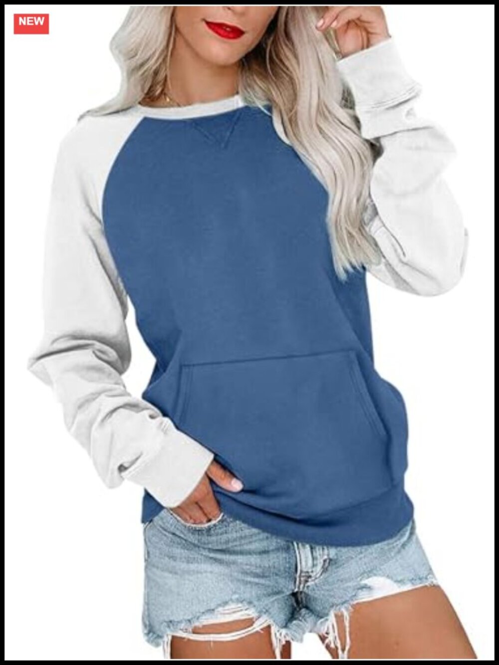 Womens Crewneck Sweatshirt Kangaroo Pocket Lightweight Pullover Top